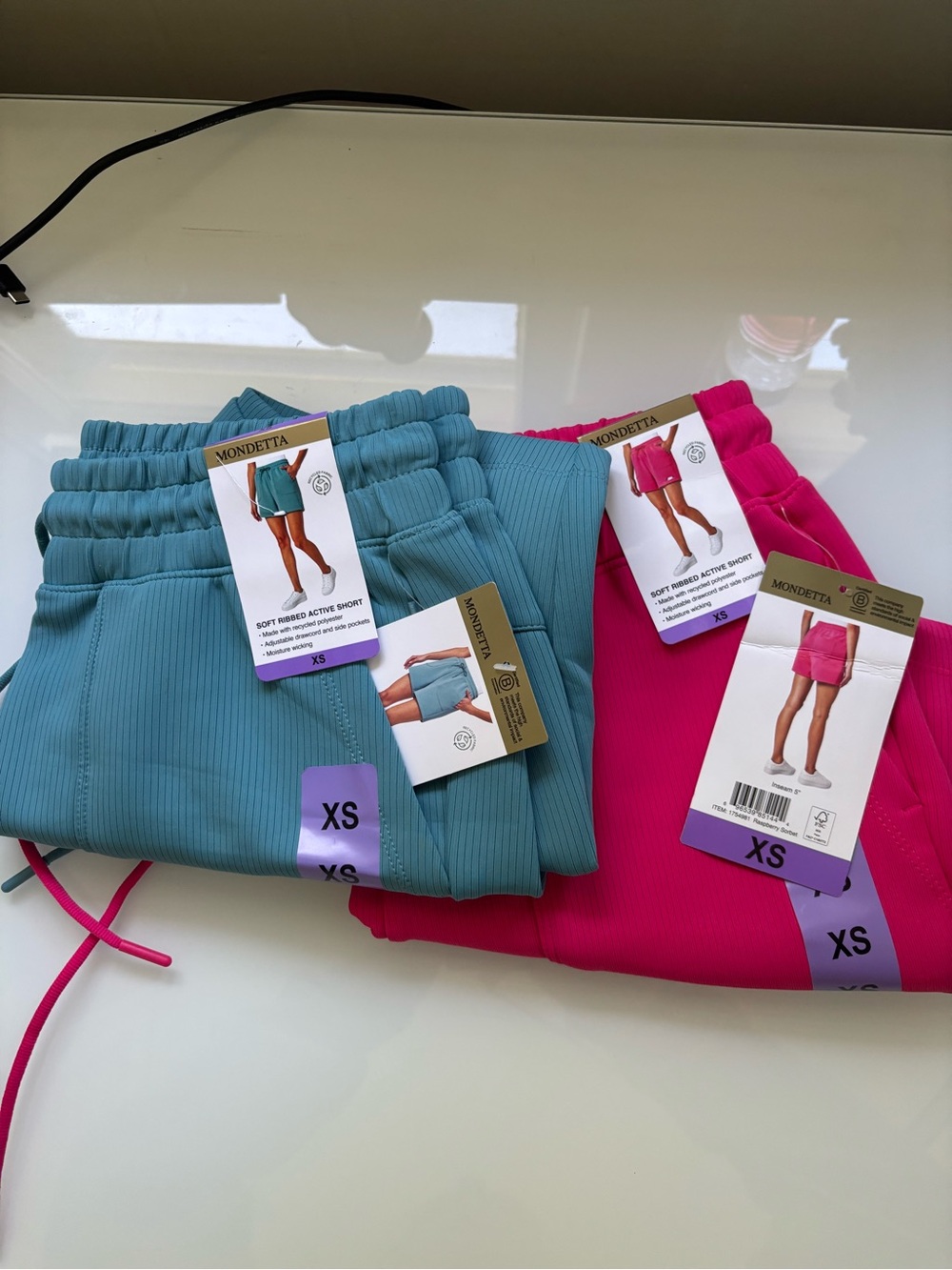 Mondetta Women’s  Ribbed Active Shorts - Teal & Hot Pink NWT